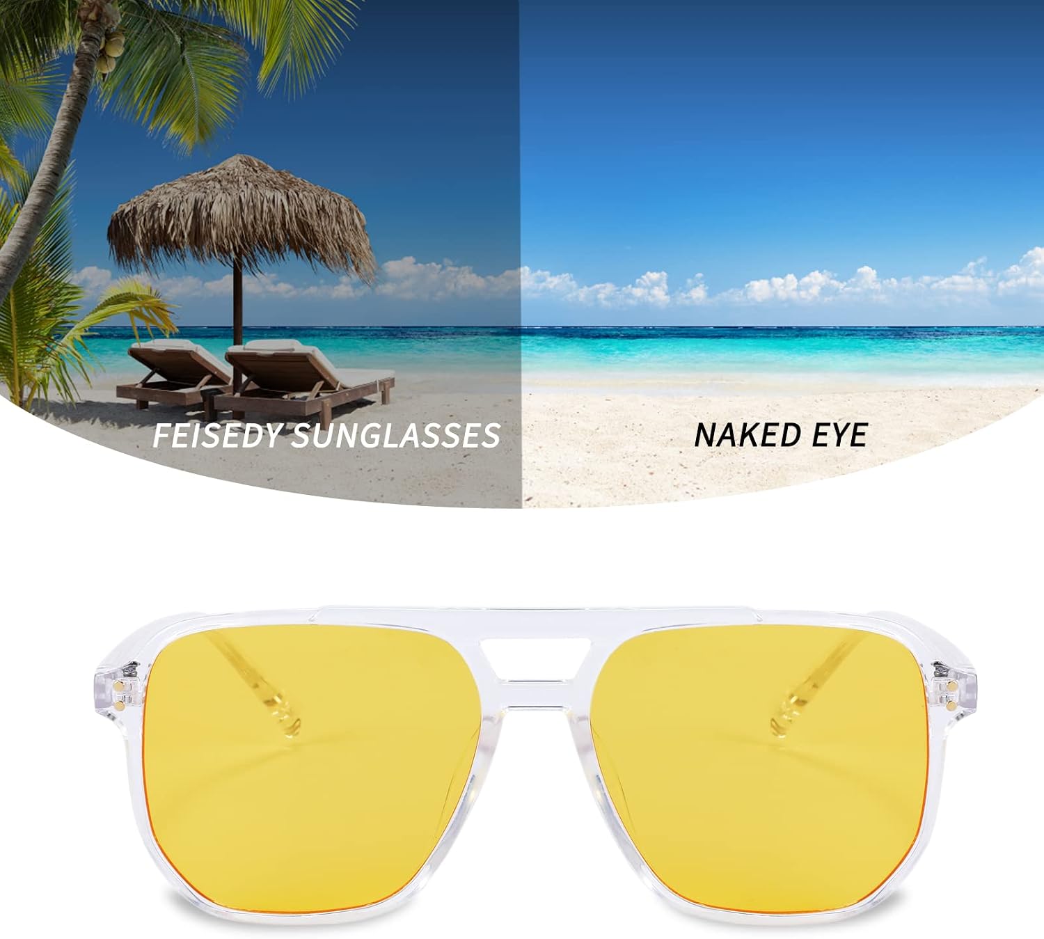 商品图片 9 | B09J8999GR | FEISEDY Retro Square Aviator Sunglasses Women Men 70s Vintage Trendy Plastic Frame Sun Glasses B2835