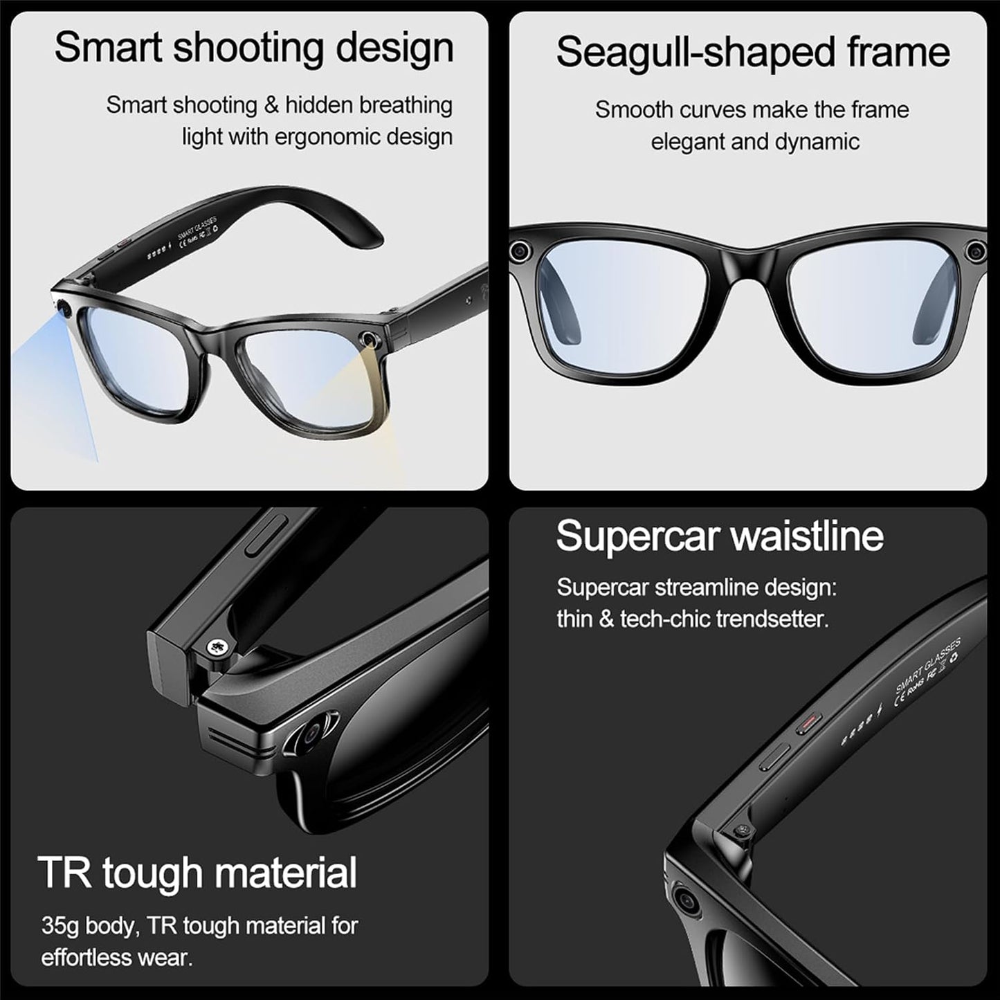 商品图片 5 | B0G29CH5X1 | FEISEDY Smart Glasses, Bluetooth Audio Speaker, AI Translation, Voice Control,Unisex B0340