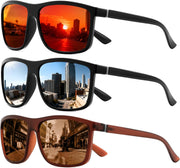 Black/Red+black/Sliver+matte Brown/Brown / 55 Millimeters | B0FPM4XMMX | FEISEDY Square Polarized Sunglasses For Men Women B0322
