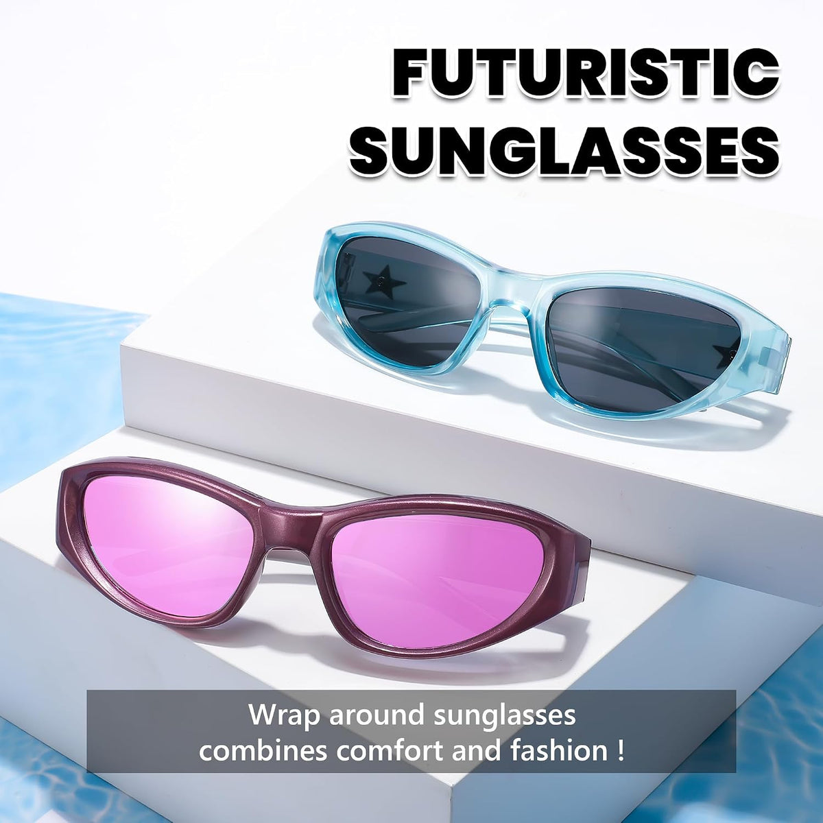 ÉÌƷͼƬ 18 | B0CBTG9FHB | FEISEDY Y2K Wrap Around Fashion Sunglasses for Women Men Trendy Futuristic 2000s Accessories Oval Sunglasses B1088