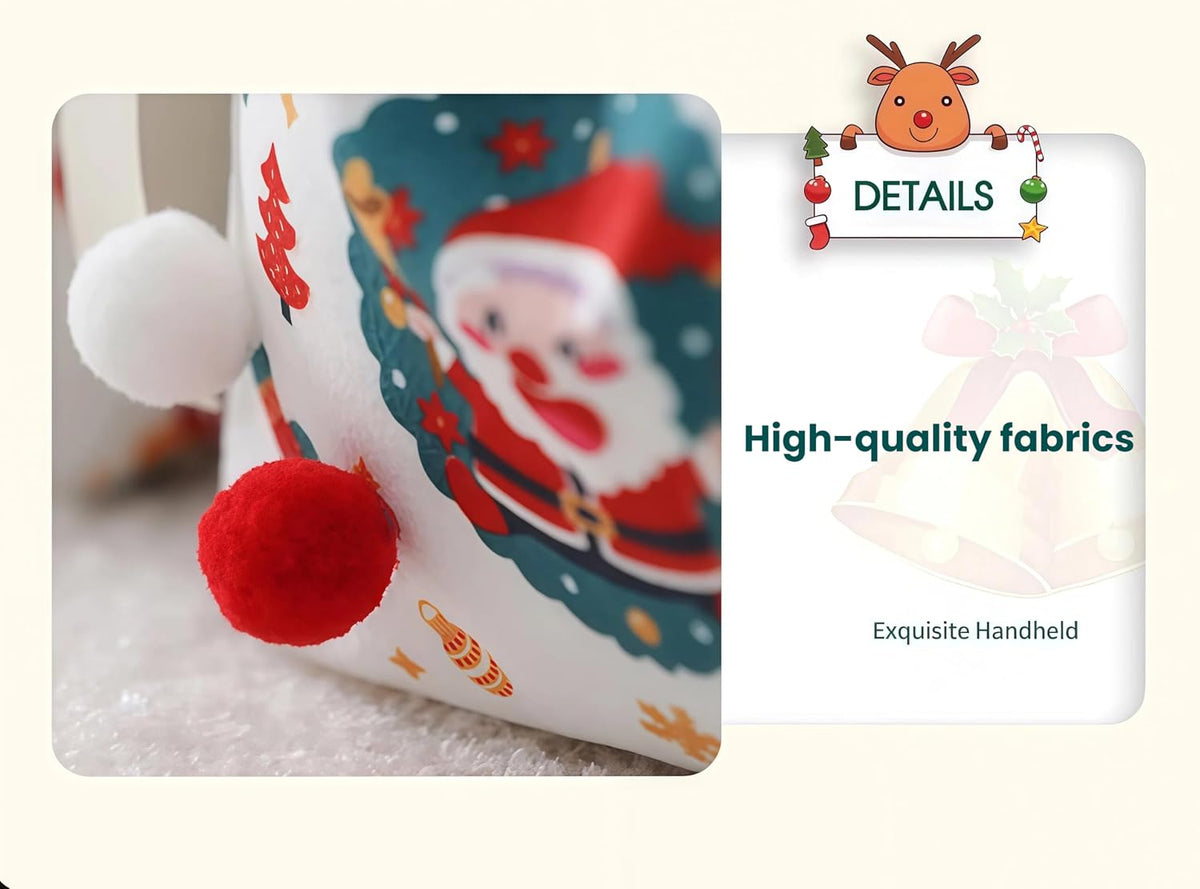 商品图片 6 | B0FYF6NKRV | Fabric Christmas Bags with Plush Ball & Rag Doll, Gift Bags for Christmas Presents, Reusable Fabric Apple Pouch for Candy