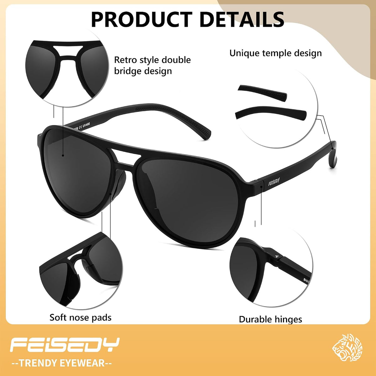 ÉÌƷͼƬ 39 | B0GVSV8P8S | FEISEDY Polarized Aviator Sunglasses for Men Women Trendy Sports TR90 B0378