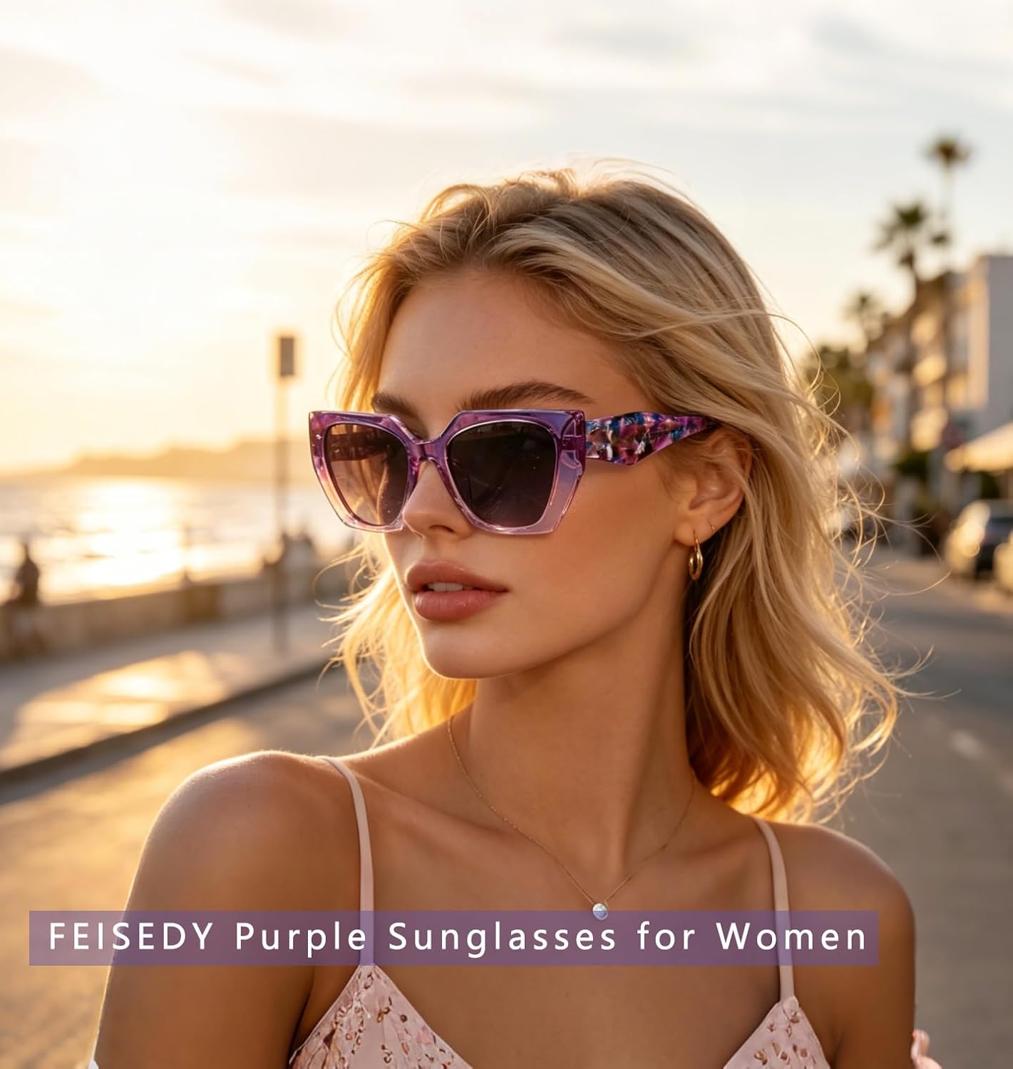 商品图片 2 | B0CNCTSQ2Z | FEISEDY Trendy Polarized Sunglasses, Oversized Irregular TR Frame for Women Men, Retro Shades UV400 B0016