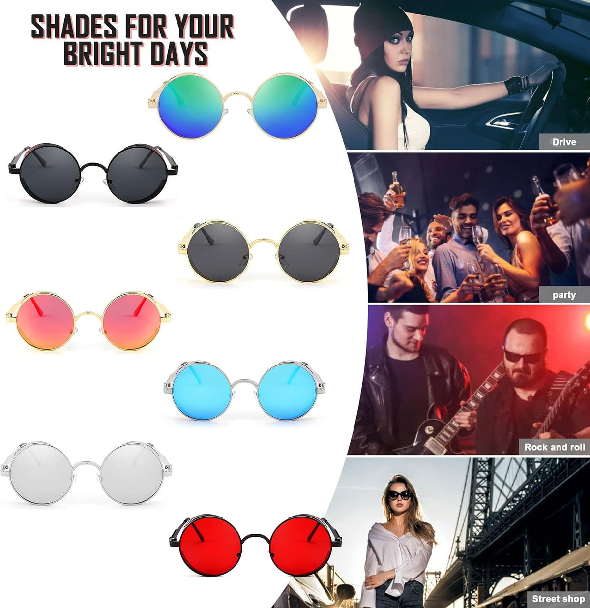 ÉÌƷͼƬ 8 | B0CHLX78KB | FEISEDY Retro Steampunk Sunglasses for Men Women, Round Metal Frame Gothic Vintage Style B2820