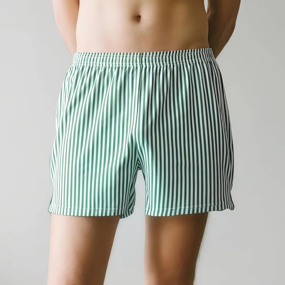 XX-Large | B0FNMZPK3M | Men's Loose Fit Boxer Shorts 95% Cotton Blend Striped Soft Breathable Underwear, Casual Lounge Sleep Shorts (M-3XL), Green