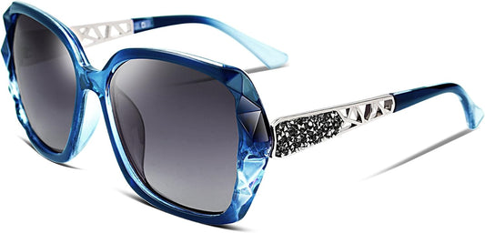FEISEDY Polarized Women Square Sunglasses Sparkling Composite Shiny Frame B2289 | BLUE Series - 1 Blue/Fade Smoke