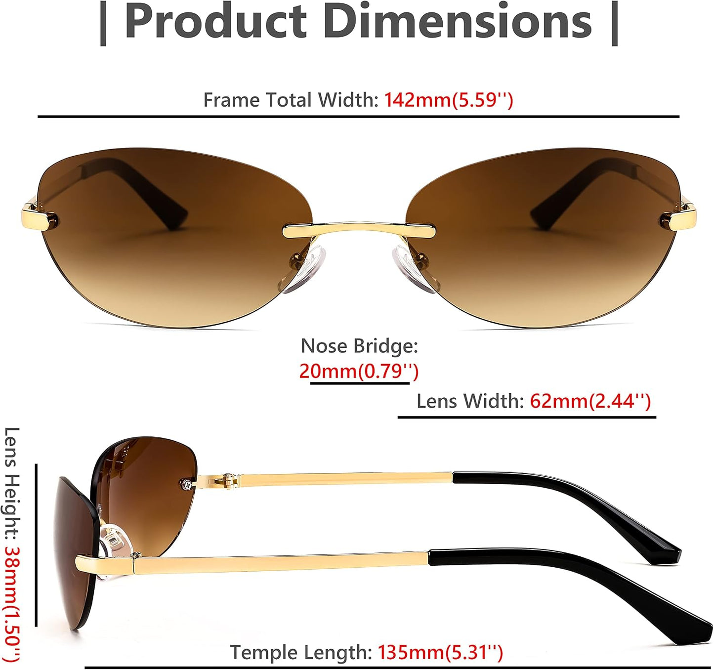 商品图片 21 | B0BZPBKFF1 | FEISEDY Trendy Rimless Oval Sunglasses for Women Men Retro 90s Eyewear Frame Y2K Glasses B2393