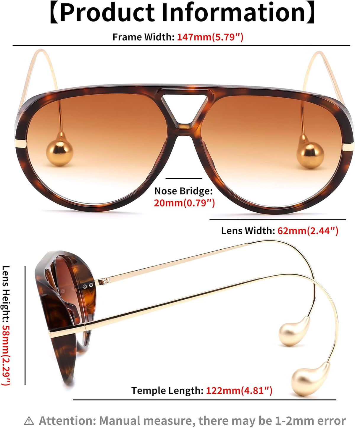 ÉÌƷͼƬ 11 | B0F8N8W8JM | FEISEDY Oversized Aviator Sunglasses With Earring Design for Women Large Big Frame Luxury Designer Shades for Ladies B0296
