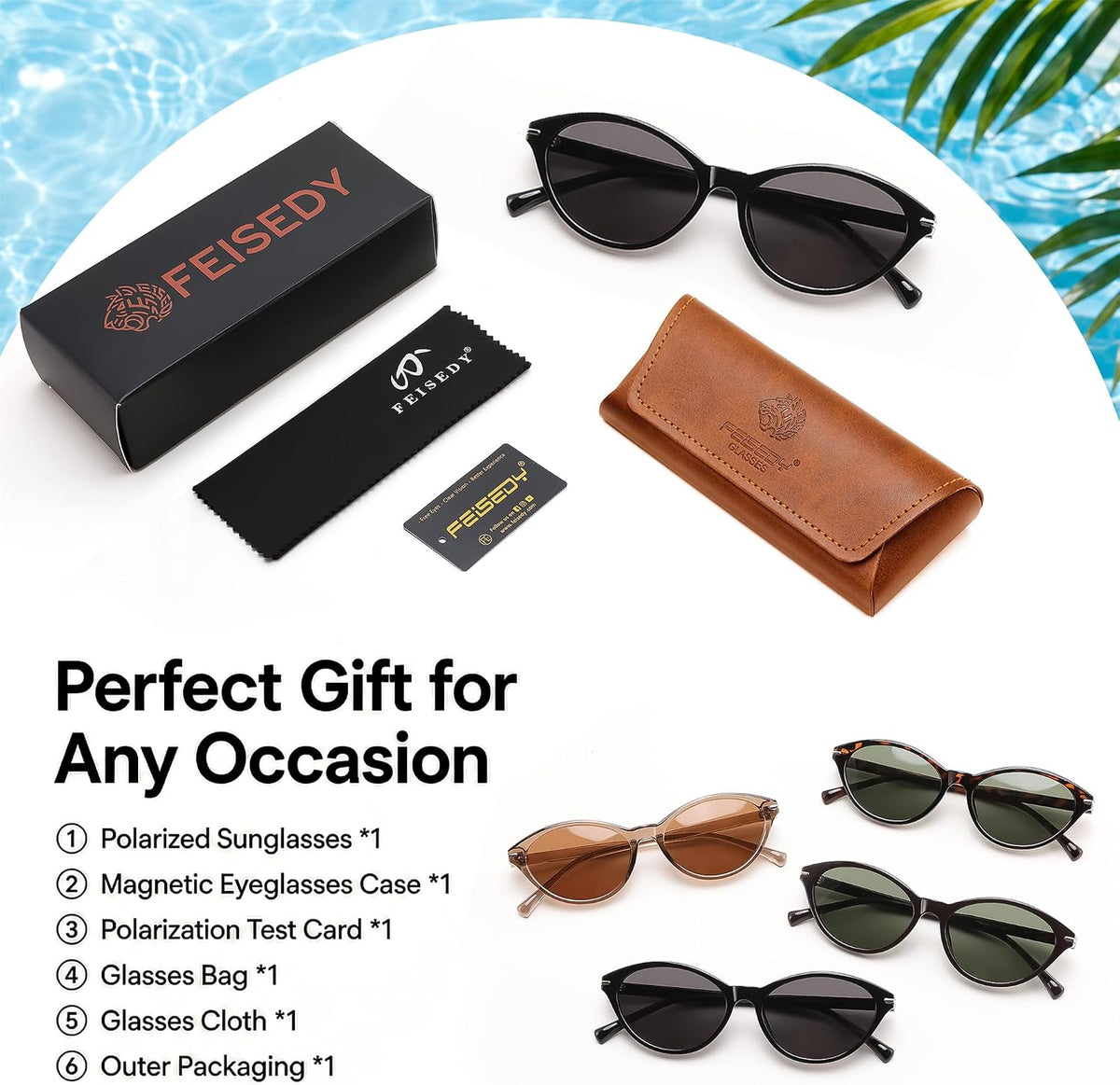ÉÌƷͼƬ 7 | B0HBV67DG3 | FEISEDY Retro Polarized Cat Eye Sunglasses for Women Men UV400 B0466