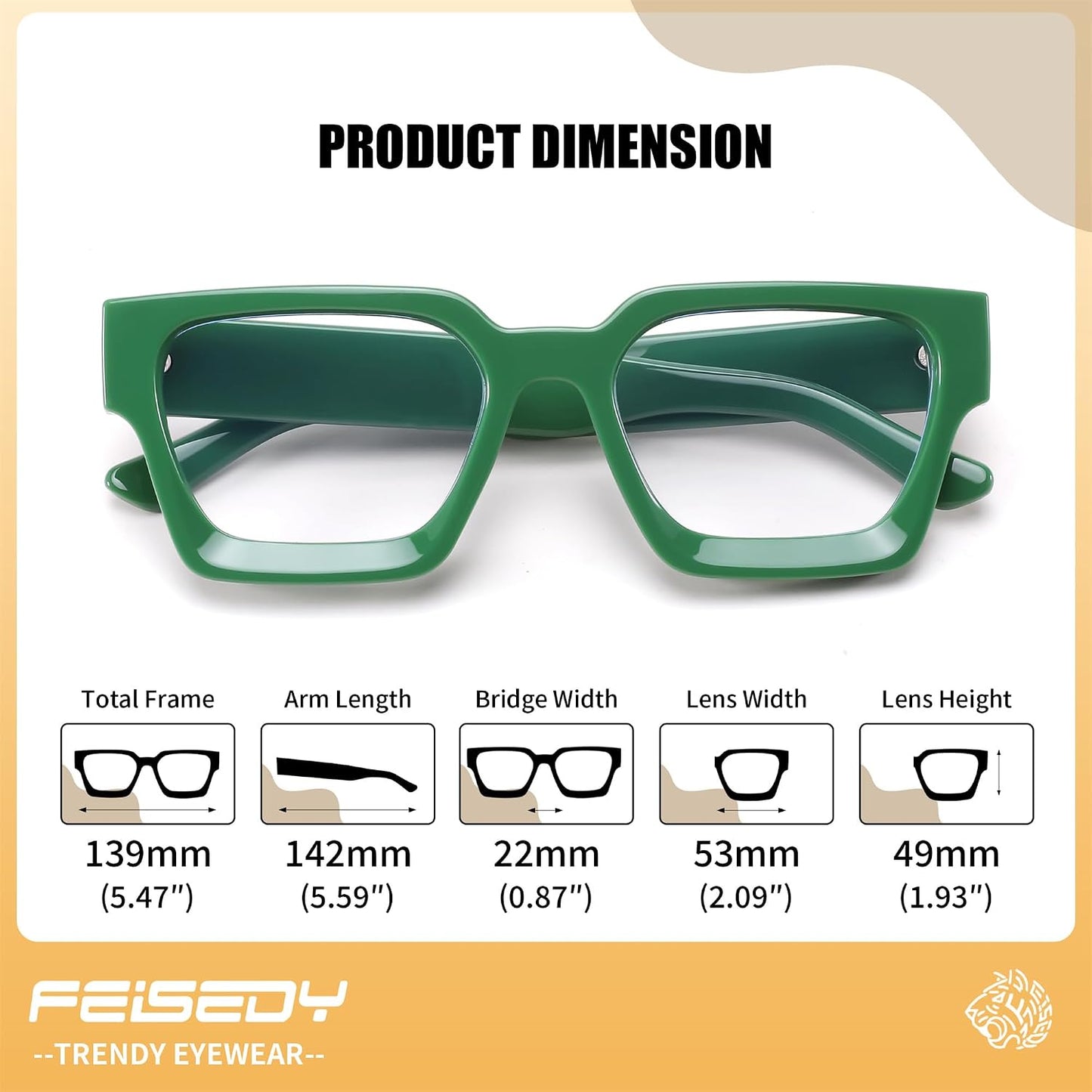 商品图片 42 | B0DXDYMMPM | FEISEDY Retro Blue Light Blocking Glasses for Women Men 90s Classic Rectangle Frame Thick Chic Computer Eyeglasses B2383R
