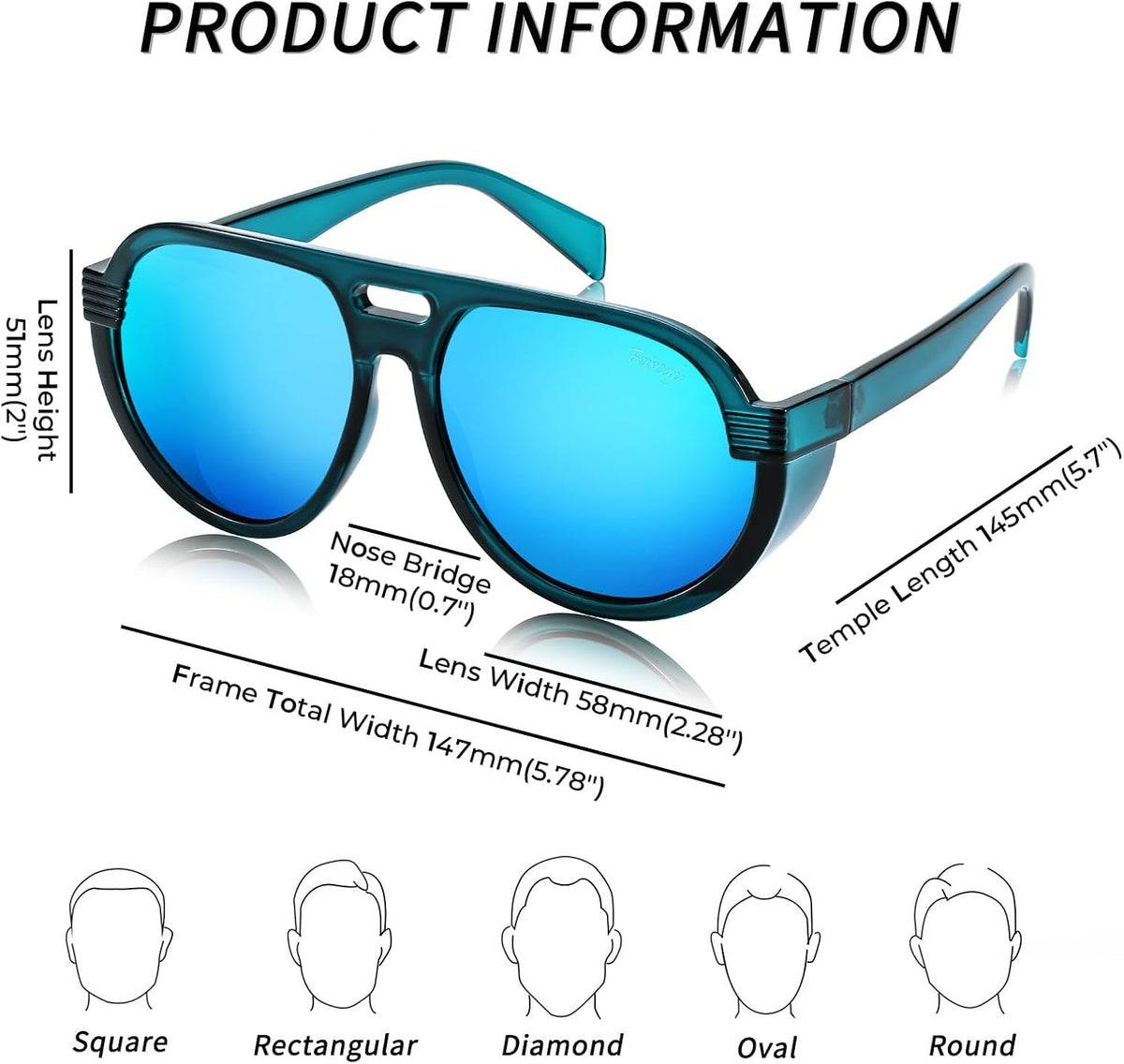 ÉÌƷͼƬ 22 | B0CT8R8S1H | FEISEDY Steampunk with Side Shields Aviator Sunglasses for Men Women 80s Retro Flat Top Oversized Polarized Shades B0096