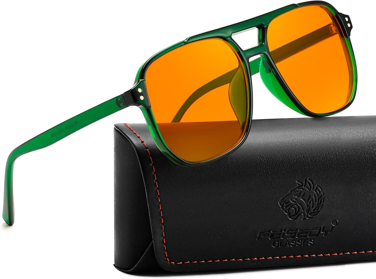Transparent Green / Strengthen Protection-Orange Lens | B0DP9JD6RK | FEISEDY Blue Light Glasses for Computer Gaming Anti Eyestrain Glasses G2835