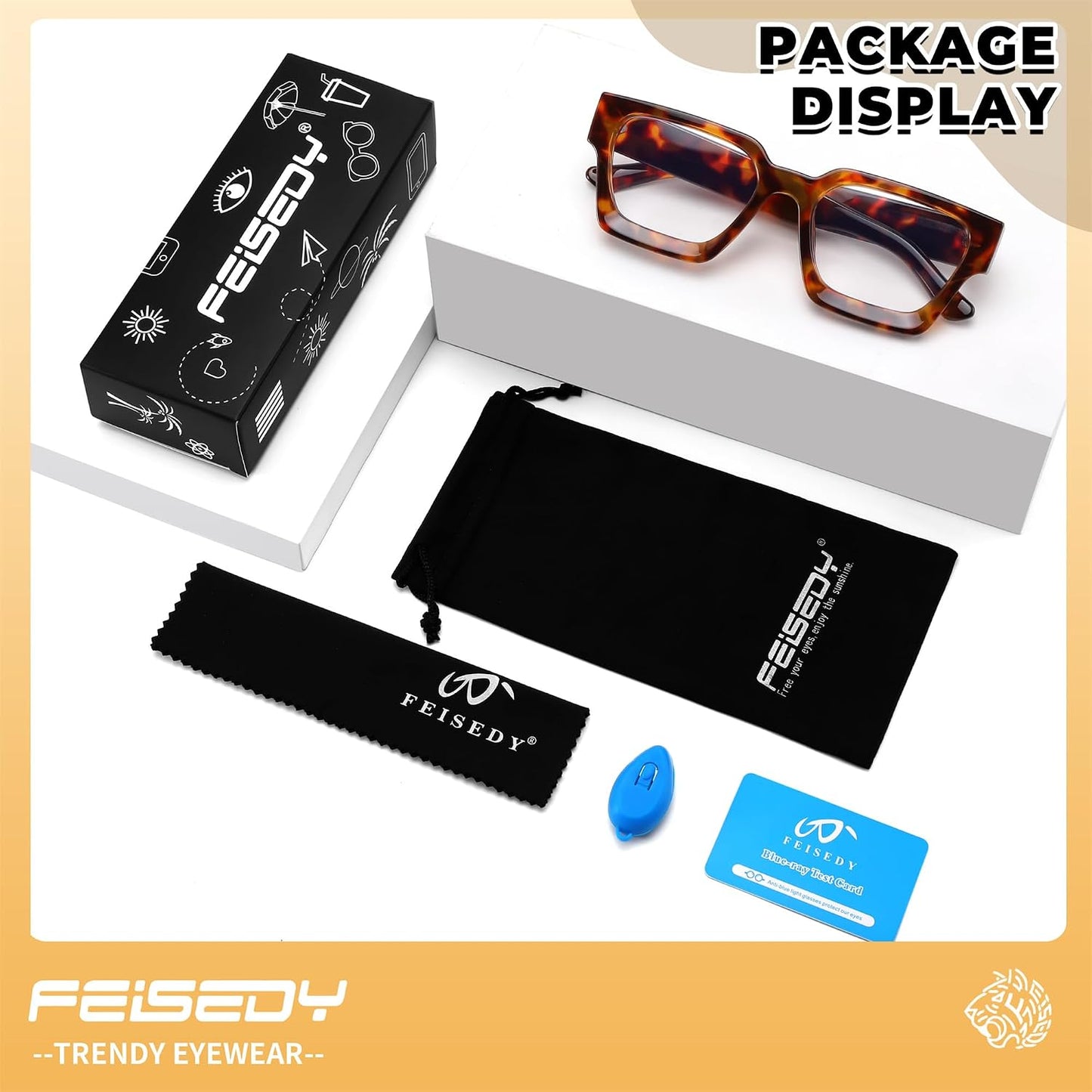 商品图片 19 | B0DXDYMMPM | FEISEDY Retro Blue Light Blocking Glasses for Women Men 90s Classic Rectangle Frame Thick Chic Computer Eyeglasses B2383R