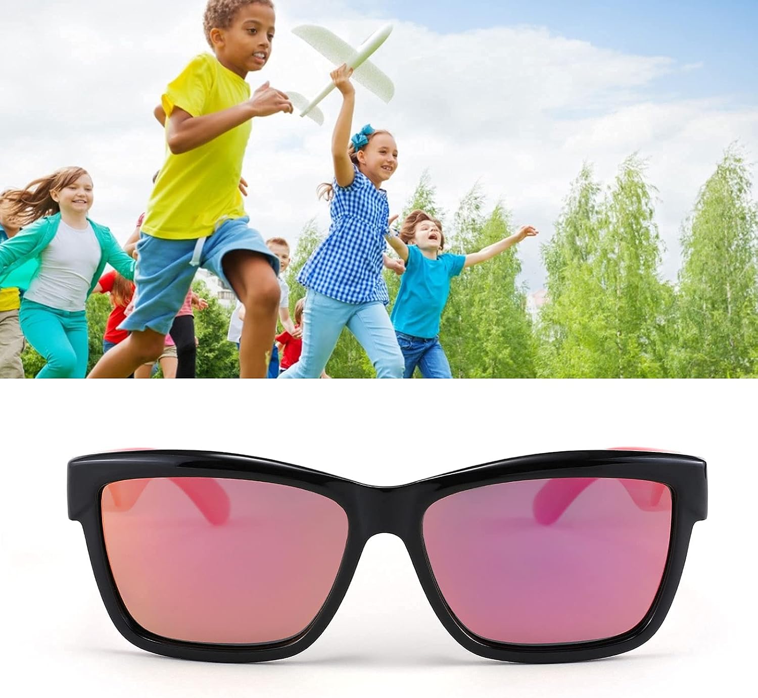 商品图片 2 | B09DPRG862 | FEISEDY Kids Sunglasses UV400 Protection Polarized Lenses Boys Girls Age 3-9 TPEE Rubber Square Flexible Shades B2806
