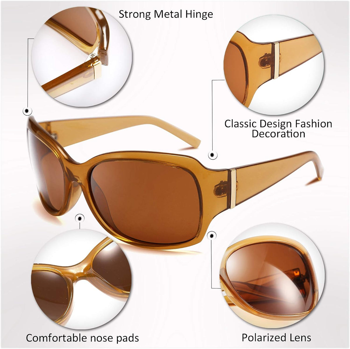 ÉÌƷͼƬ 6 | B07XNYV3GC | FEISEDY Polarized Oversized Sunglasses for Women Men, Classic Rectangle Wrap Around Large Frame UV400 Protection B2504