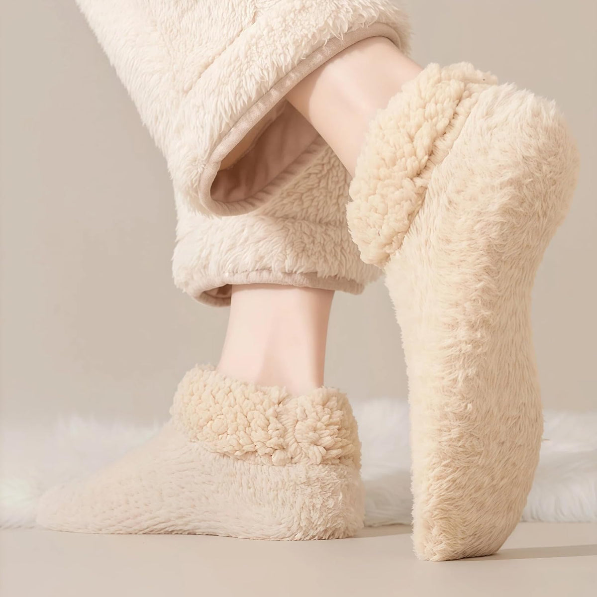 Khaki | B0FY2SMXC4 | Fluffy Fuzzy Warm Slipper Socks, Cabin Sock with Non-Slip Grip Cozy Fashion Women's Slipper Socks for Women Indoor Floor