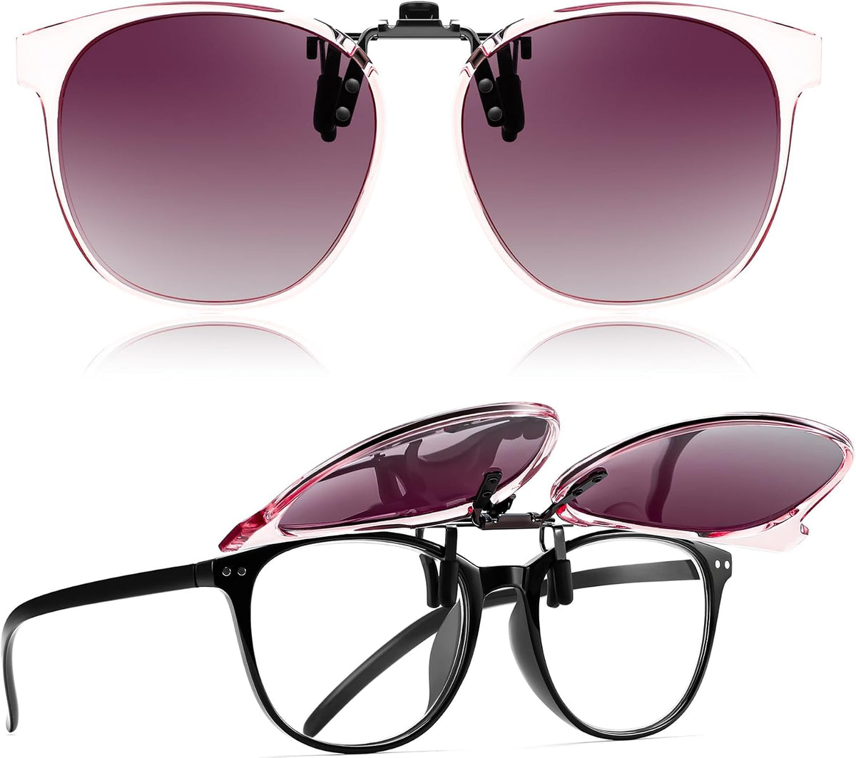 Pink-gradient Purple Pink Lens / 54 Millimeters | B0HDT5BRB2 | FEISEDY Polarized Flip-Up Clip On Sunglasses Over Prescription B0486