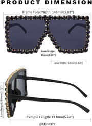 ÉÌƷͼƬ 7 | B096YZPRF2 | FEISEDY Oversized Sparkling Crystal Sunglasses Disco Diamond Flat Top Fashion Square Large Shades B2782