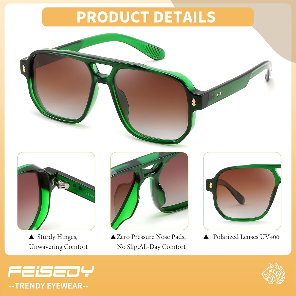 ÉÌƷͼƬ 33 | B0H79Y4V6B | FEISEDY Retro Aviator Square Polarized Sunglasses Women Men Trendy B0444