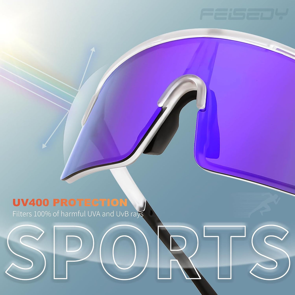 ÉÌƷͼƬ 18 | B0DGTRTMPX | FEISEDY Sports Sunglasses for Men and Women, Large Rectangular Lens, Baseball Cycling Running Sunglasses B0243