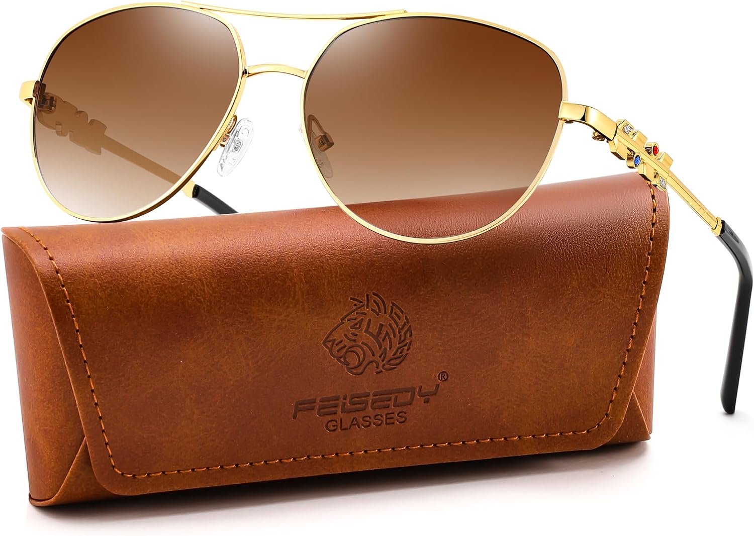 Gold-gradual Brown / 59 Millimeters | B0H4R4KZD3 | FEISEDY Retro Aviator Sunglasses for Women Men UV400 Shades B0409
