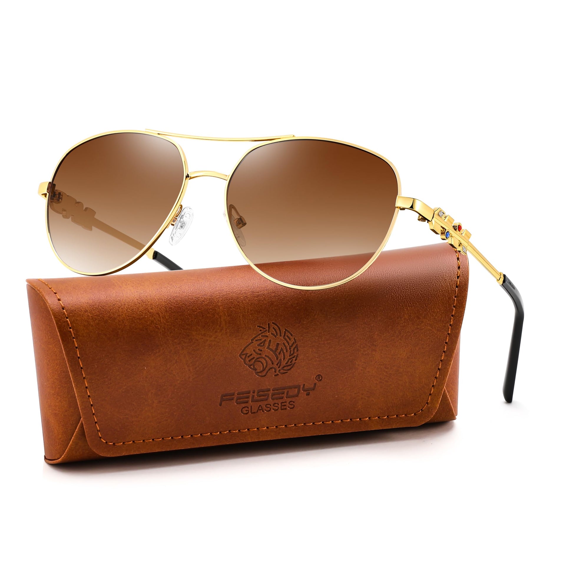 FEISEDY Retro Aviator Sunglasses for Women Men UV400 Shades B0409 | Metal Pilot Frame, Vintage Styles Sun Glasses, Ideal for 