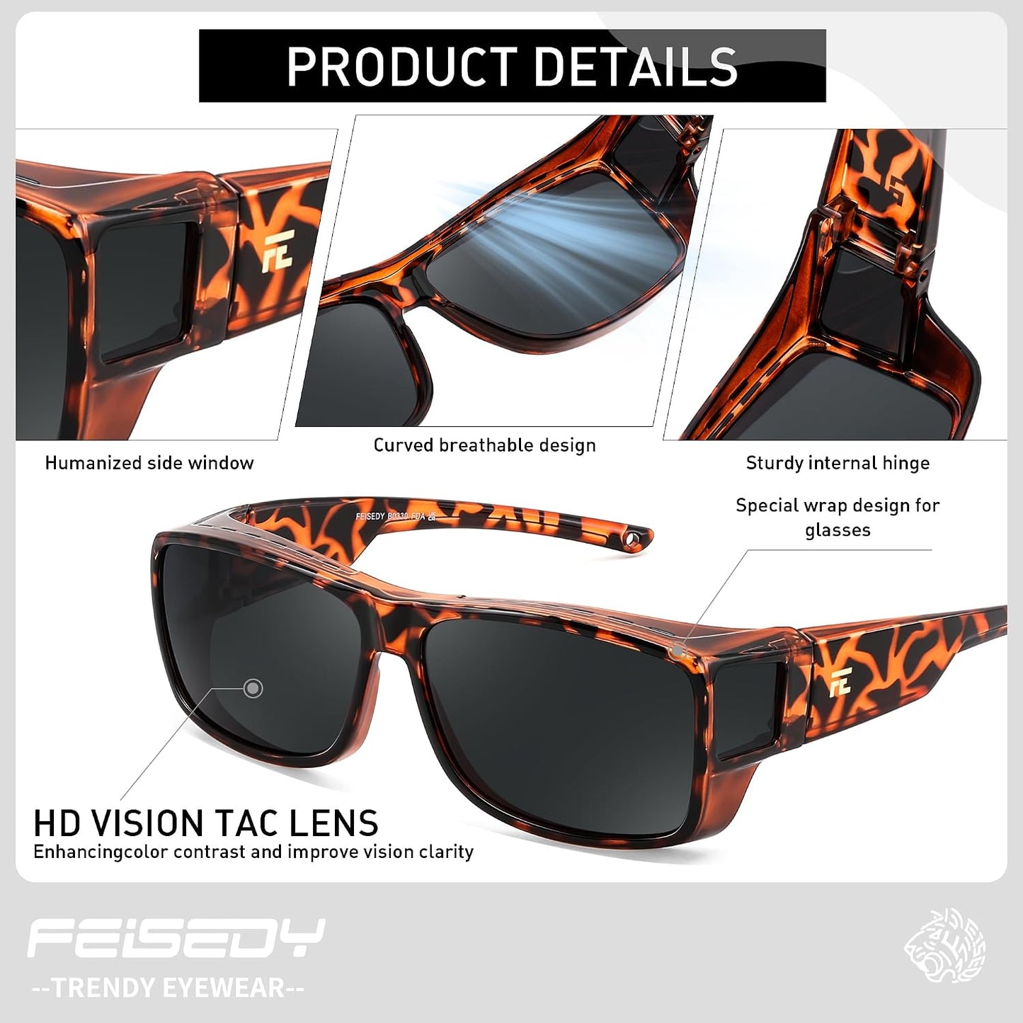 商品图片 10 | B0GR4T274K | FEISEDY Polarized Fit Over Glasses Sunglasses Driving Outdoors B0330