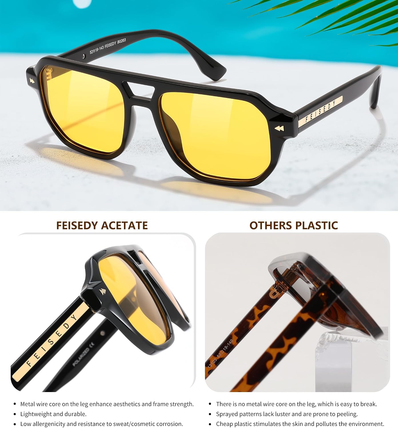 商品图片 37 | B0DSH2BVX5 | FEISEDY Polarized Aviator Sunglasses Men Women, Retro 70s Style Design - UV400 Protection, Driving & Daily Wear B0203