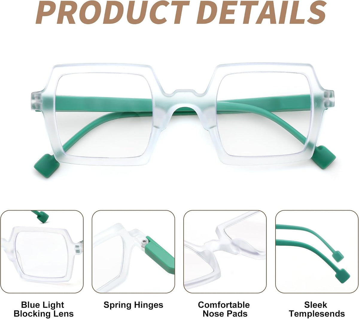 商品图片 19 | B0DNDMV881 | FEISEDY Fashion Blue Light Reading Glasses for Women Square Retro Anti- Glare Digital Eyestrain Readers B0261