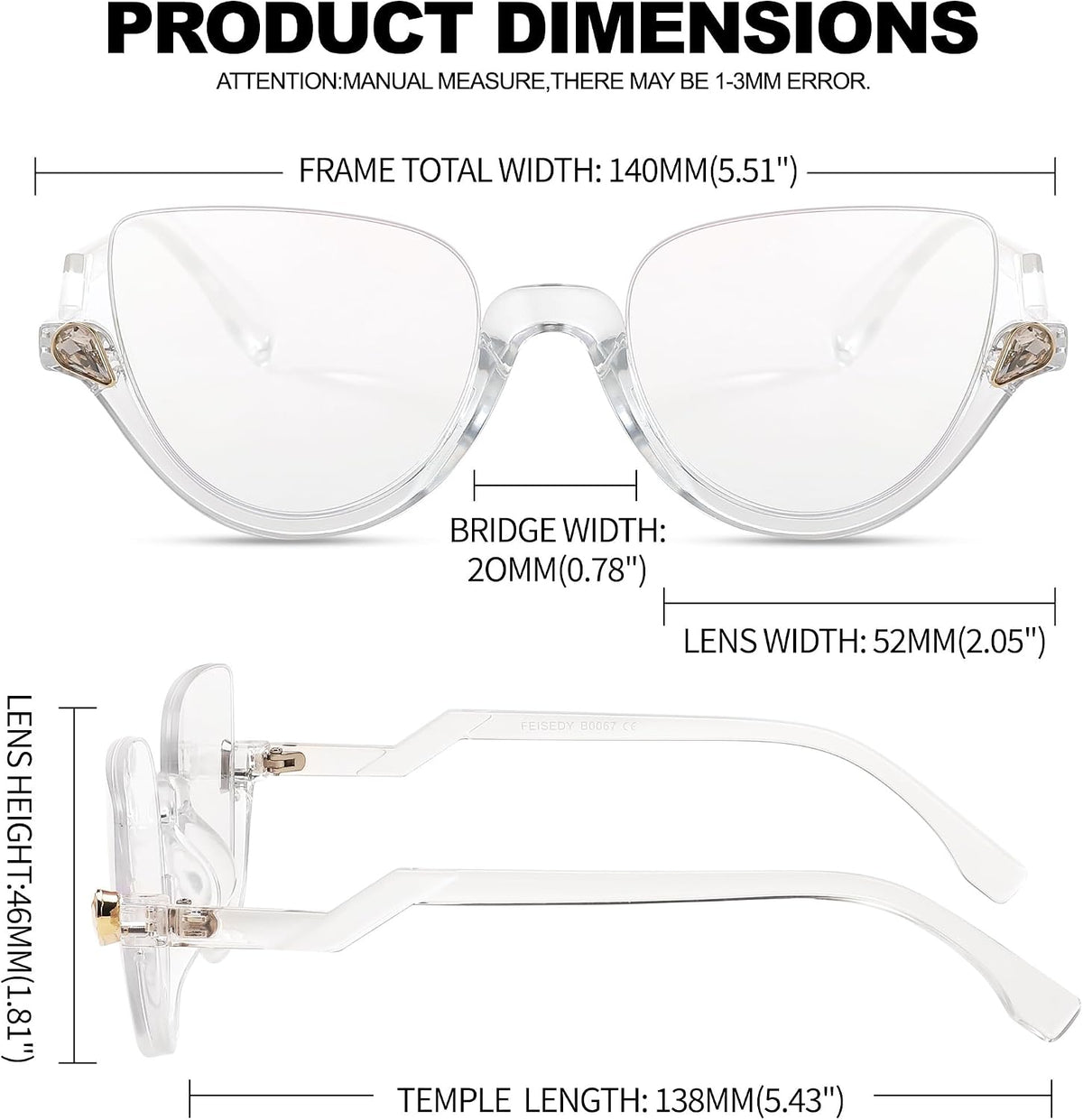 ÉÌƷͼƬ 14 | B0CJFLY9C9 | FEISEDY Reading Glasses for Women Fashion Half Frame Cat Eye Glasses Anti Glare Eyeglasses B0067