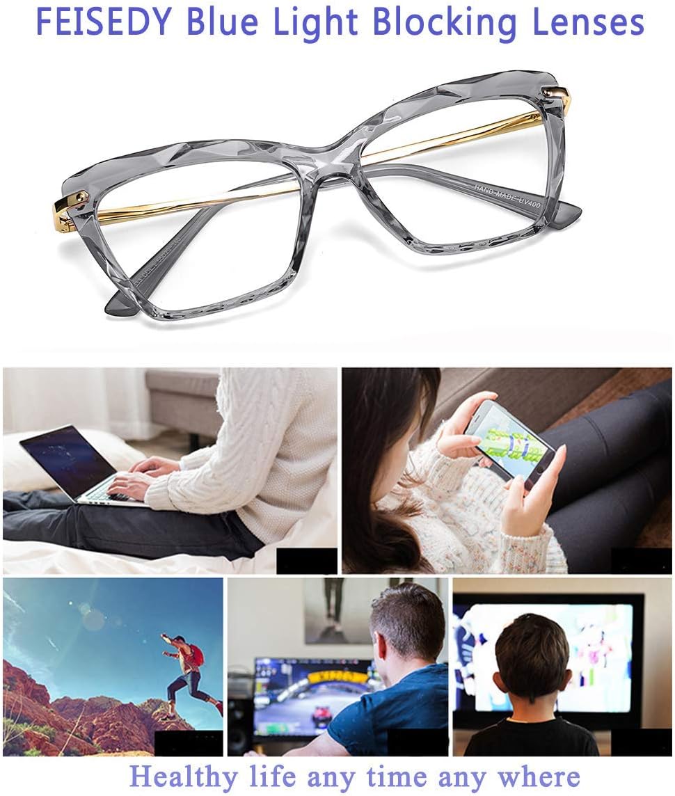 ÉÌƷͼƬ 24 | B07S9JPPPF | FEISEDY Crystal Cat Eye Glasses Frame Blue Light Blocking Computer Eyewear B2500