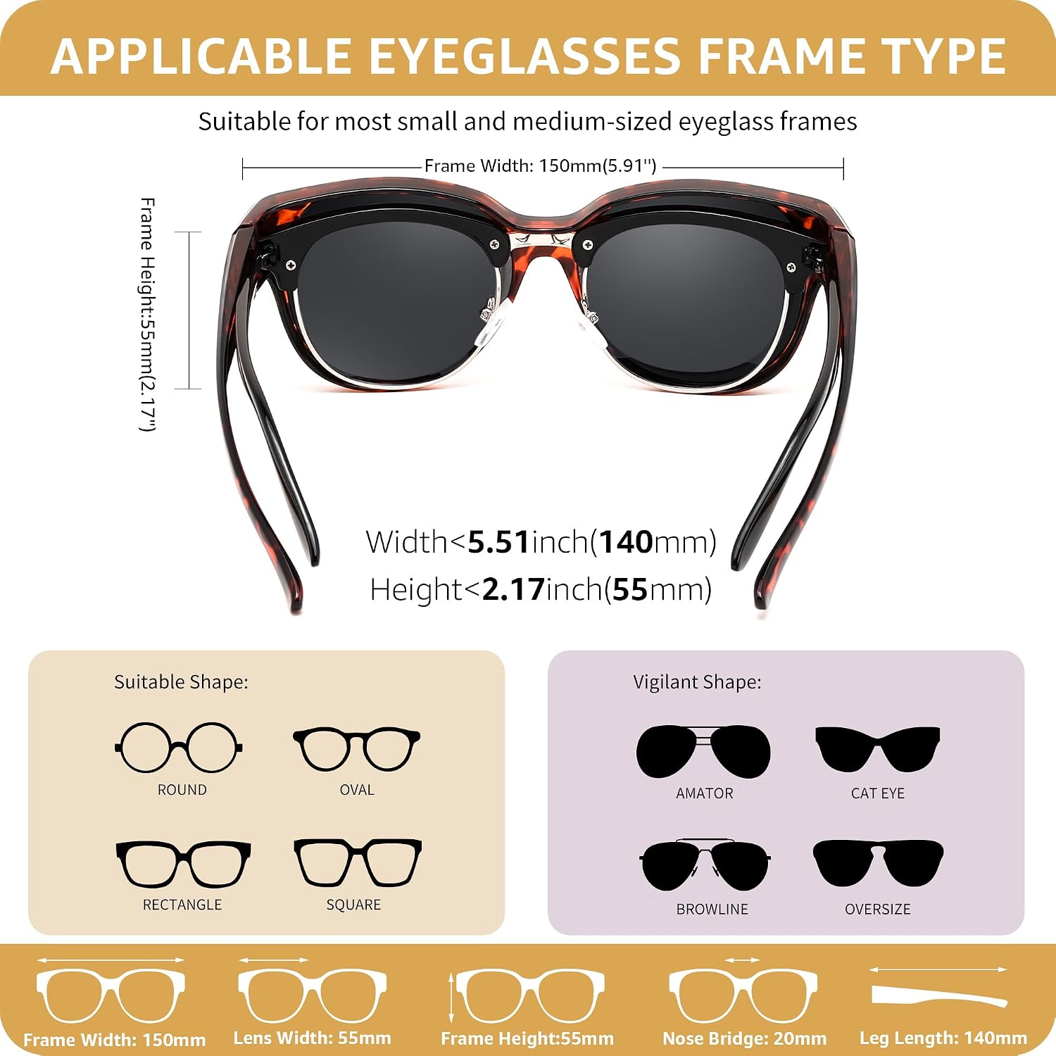商品图片 13 | B0FRRT5Z37 | FEISEDY Fit Over Glasses Polarized Sunglasses, UV400 Protection for Driving & Outdoor Activities B0328