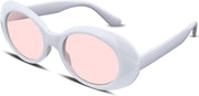 White-pink / 51 Millimeters | B077QRY2PT | FEISEDY Sunglasses White Oval Clout Goggles for Women Men Retro Round Trendy Rimmed Clueless Costume Frame B2253