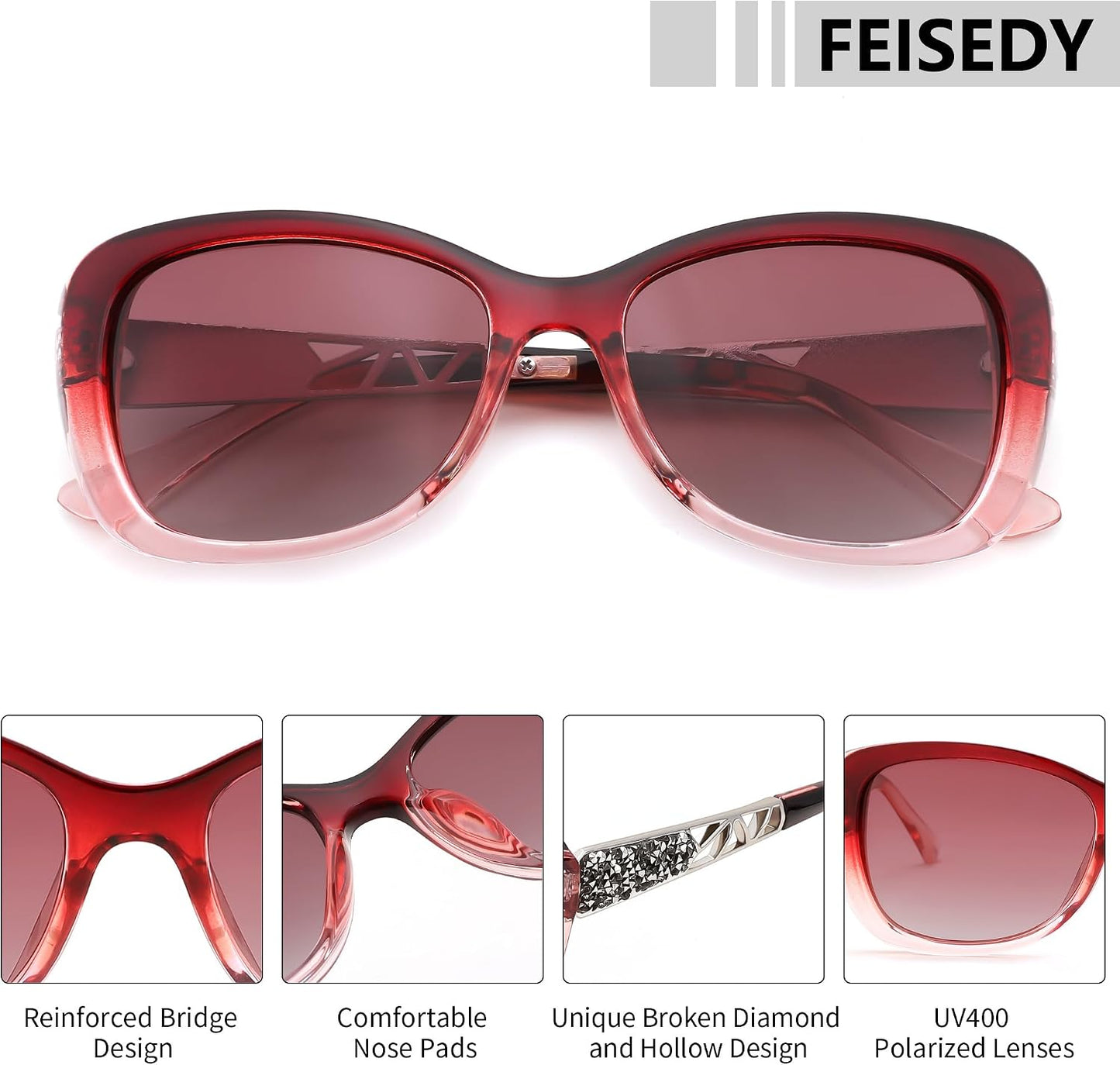 商品图片 39 | B0D2RBKKPD | FEISEDY Polarized Women Sunglasses Retro Shades Photochromic Lens Sparkling Crystal Sunglasses UV400 Protection B0144