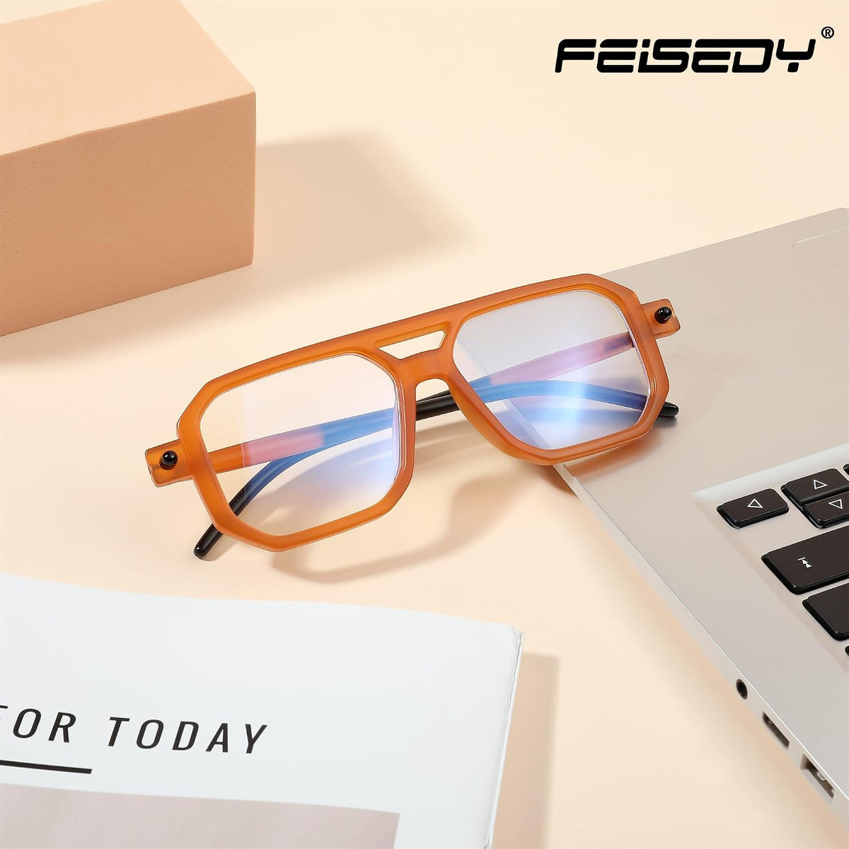 ÉÌƷͼƬ 63 | B0DPLTC8K6 | FEISEDY Vintage Square Blue Light Blocking Glasses Women Men 70s Flat Aviator Glasses Computer Anti Glare B0062