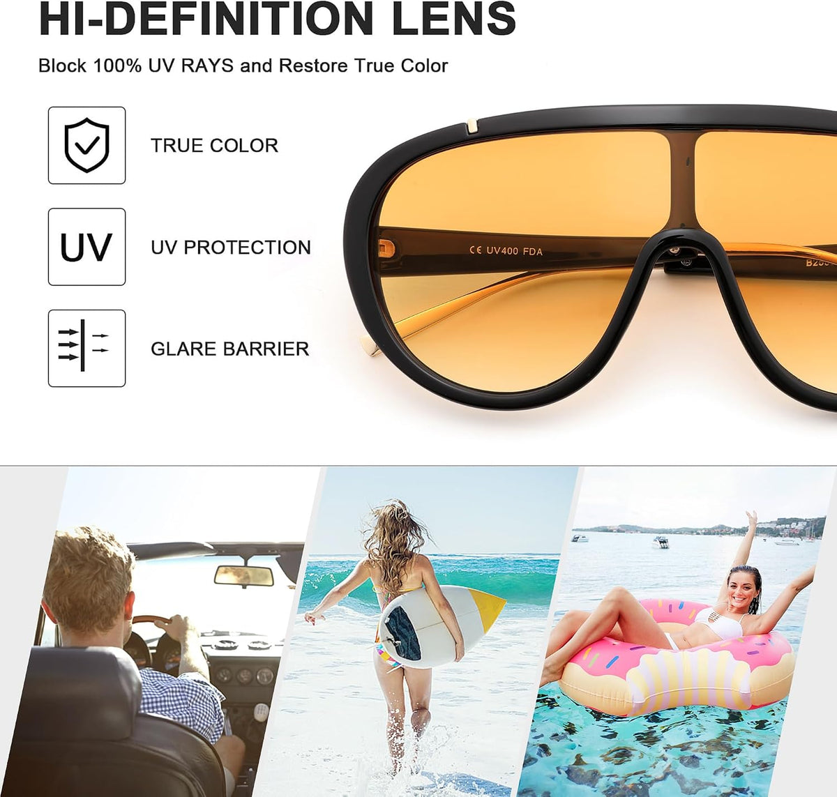 ÉÌƷͼƬ 15 | B085PPHWTZ | FEISEDY Retro Oversized Sunglasses Women Men One Piece Frame B2580