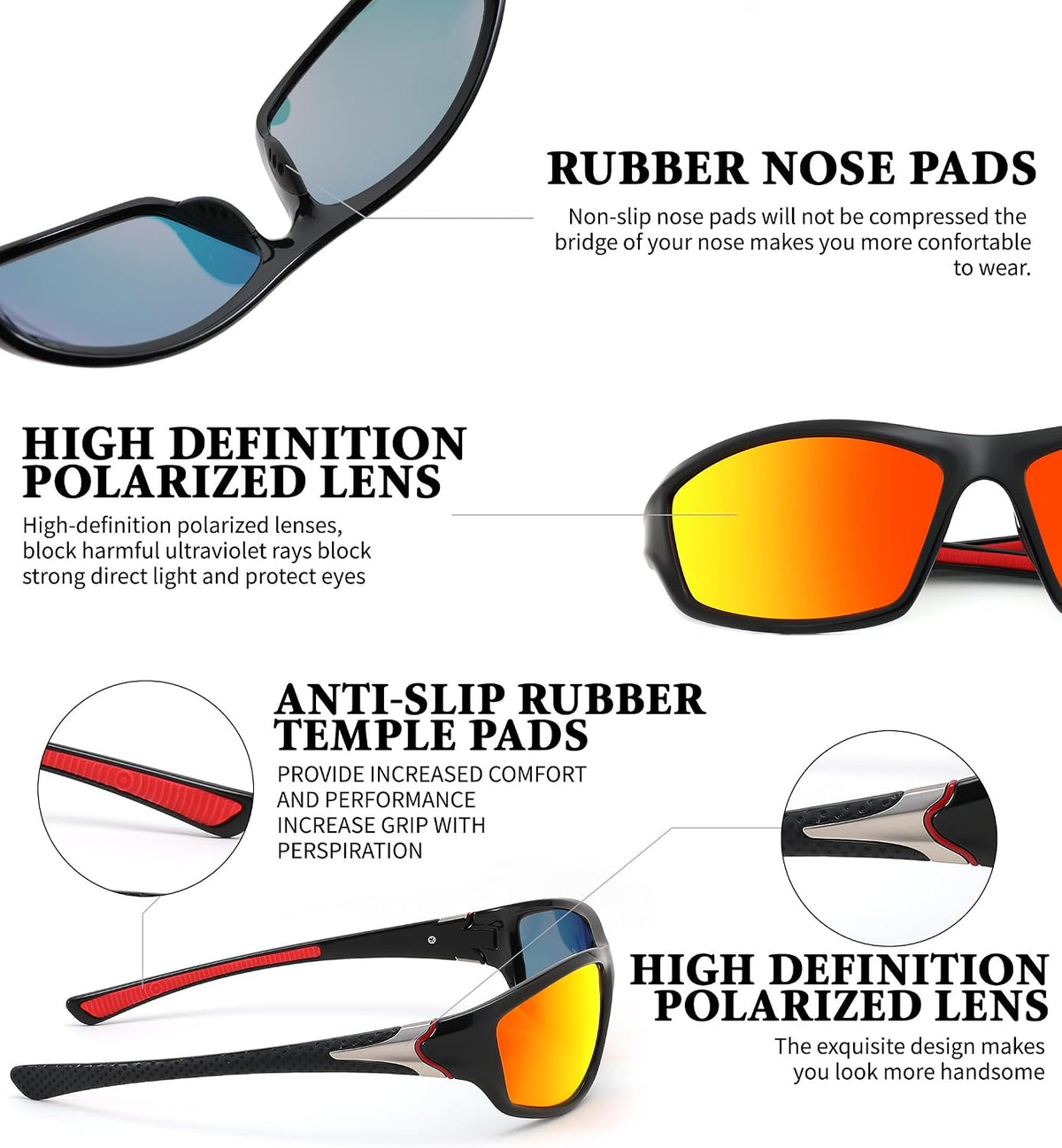 ÉÌƷͼƬ 18 | B0FG2NFPX3 | FEISEDY 3 Pack Polarized Sports Sunglasses for Men, Wrap Around Frame, UV400 Protection, Fishing Driving Cycling B2674