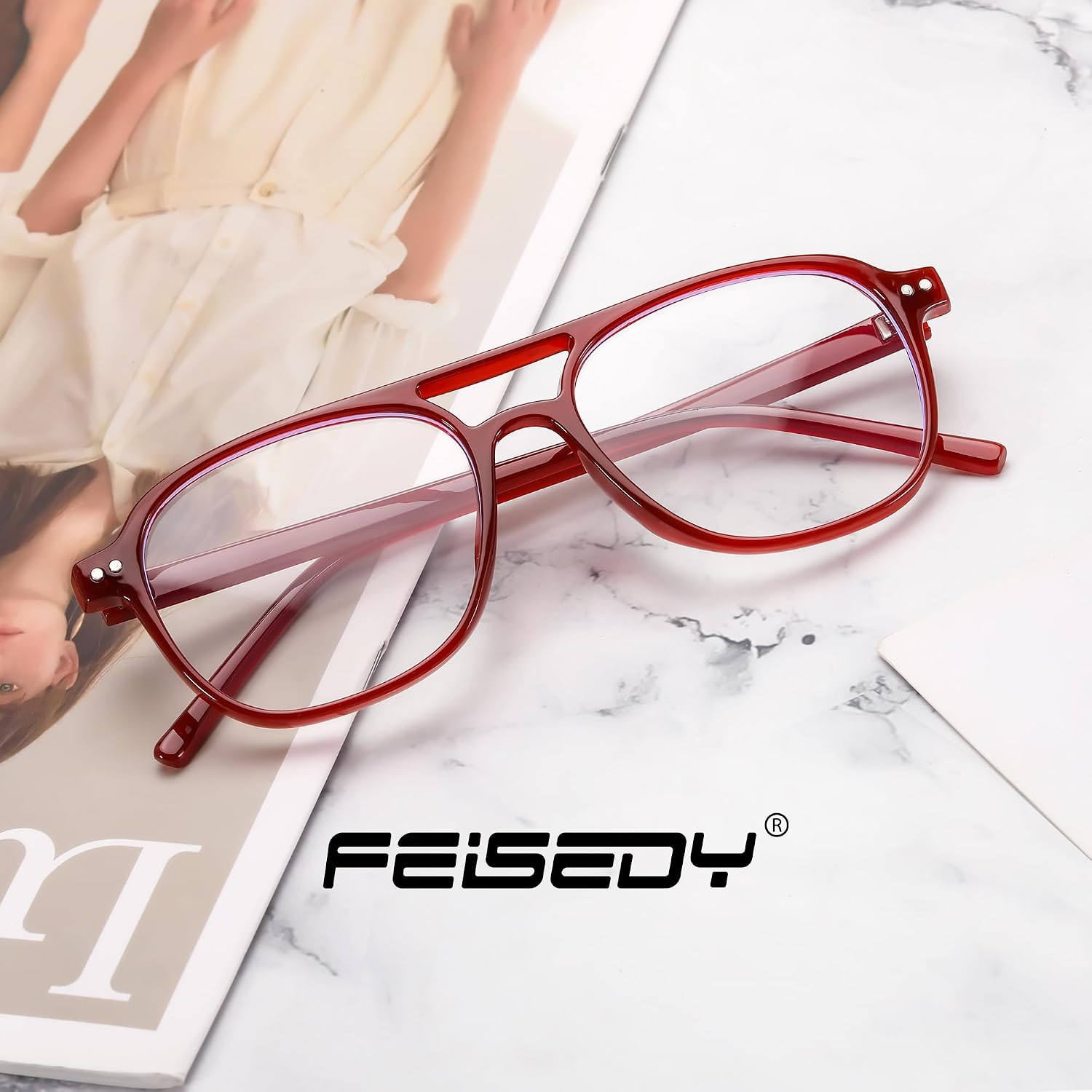 商品图片 37 | B0CY2LFJP7 | FEISEDY Blue Light Blocking Glasses Women Men Square Computer Lightweight Pilot Glasses Anti Eyestrain & UV Glare B0141