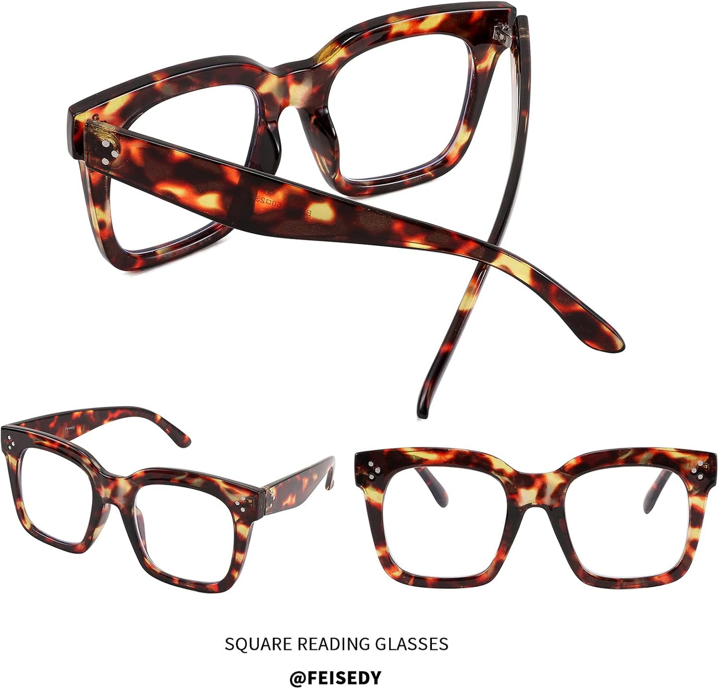 商品图片 12 | B08ZMQ47KD | FEISEDY Blue Light Blocking Reading Glasses Oversized Readers Designer Luxury Square Eyewear Frame B2695FR