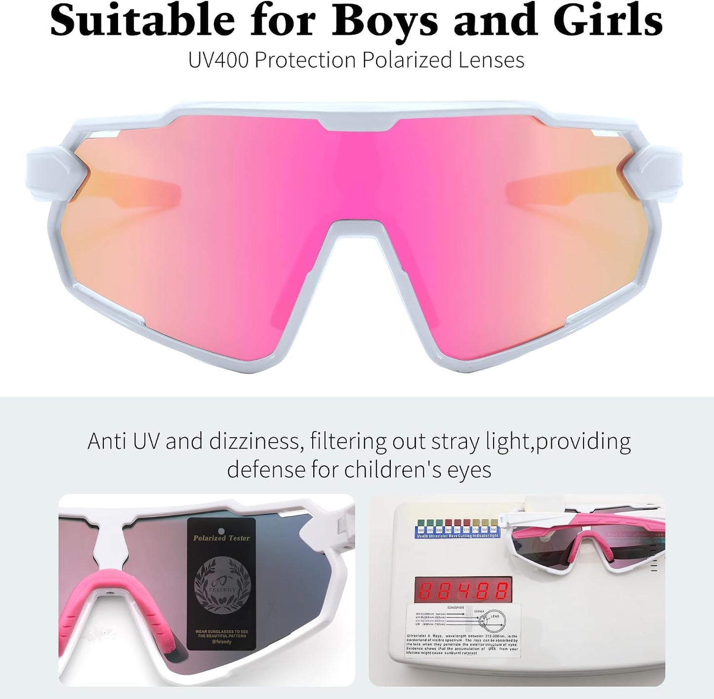 商品图片 10 | B0D6XZ67Q2 | FEISEDY Kids Teens Baseball Polarized Sunglasses Lightweight Frame UV400 Sports Cycling Shades for Boys Girls B0190