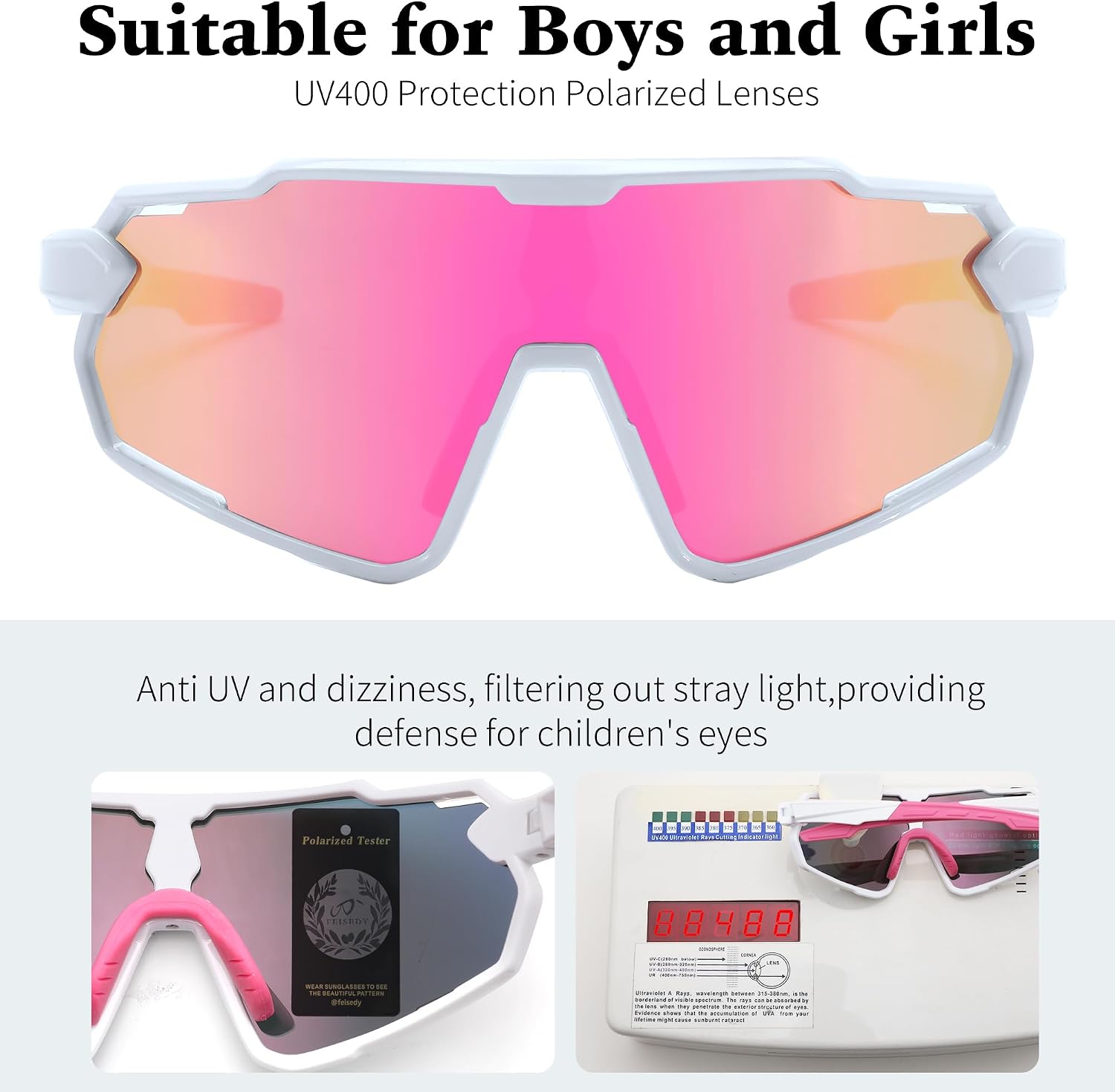 商品图片 10 | B0D6XZ67Q2 | FEISEDY Kids Teens Baseball Polarized Sunglasses Lightweight Frame UV400 Sports Cycling Shades for Boys Girls B0190