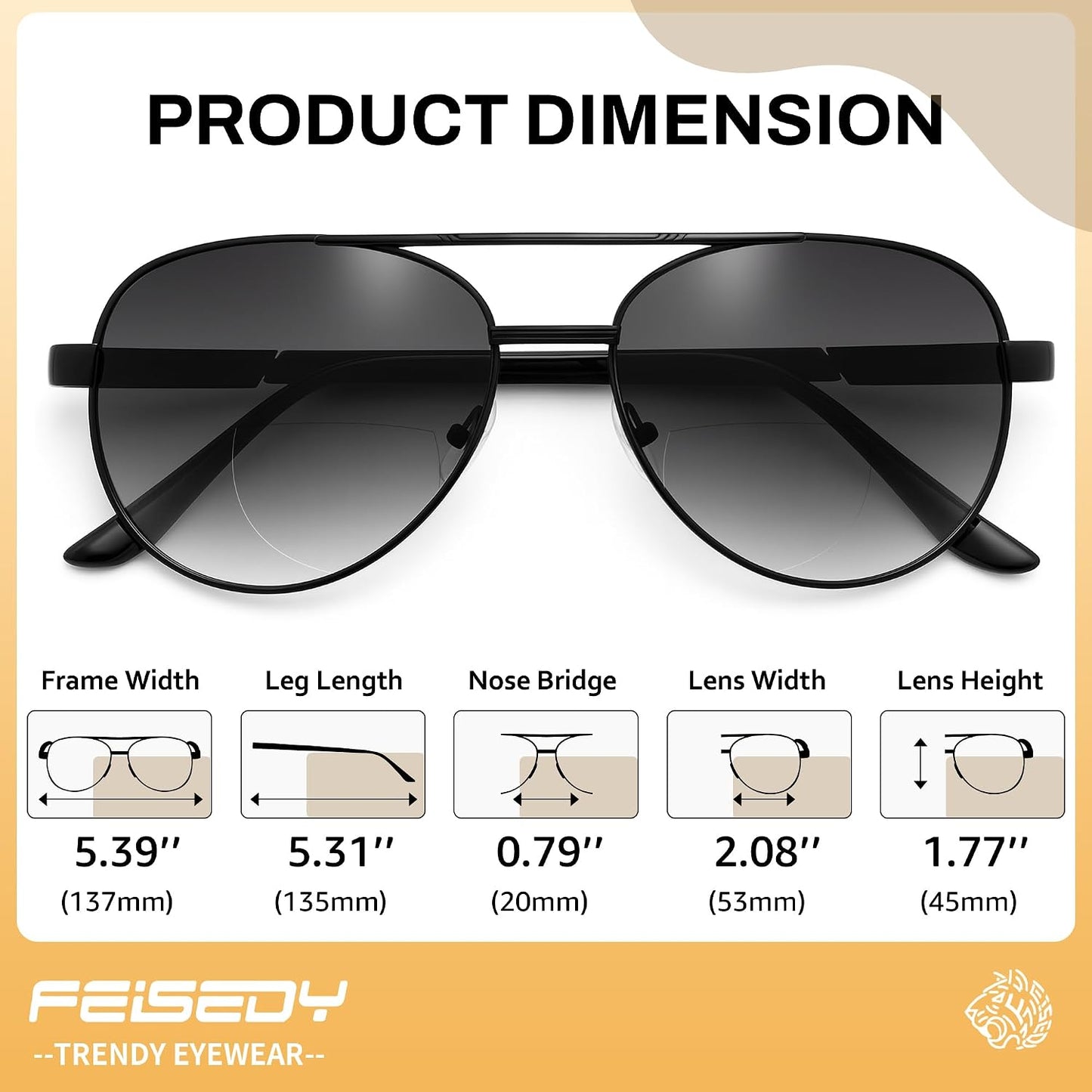 商品图片 11 | B0G1BRNH4D | FEISEDY Metal Aviator Bifocal Reader Sunglasses for Men B0335