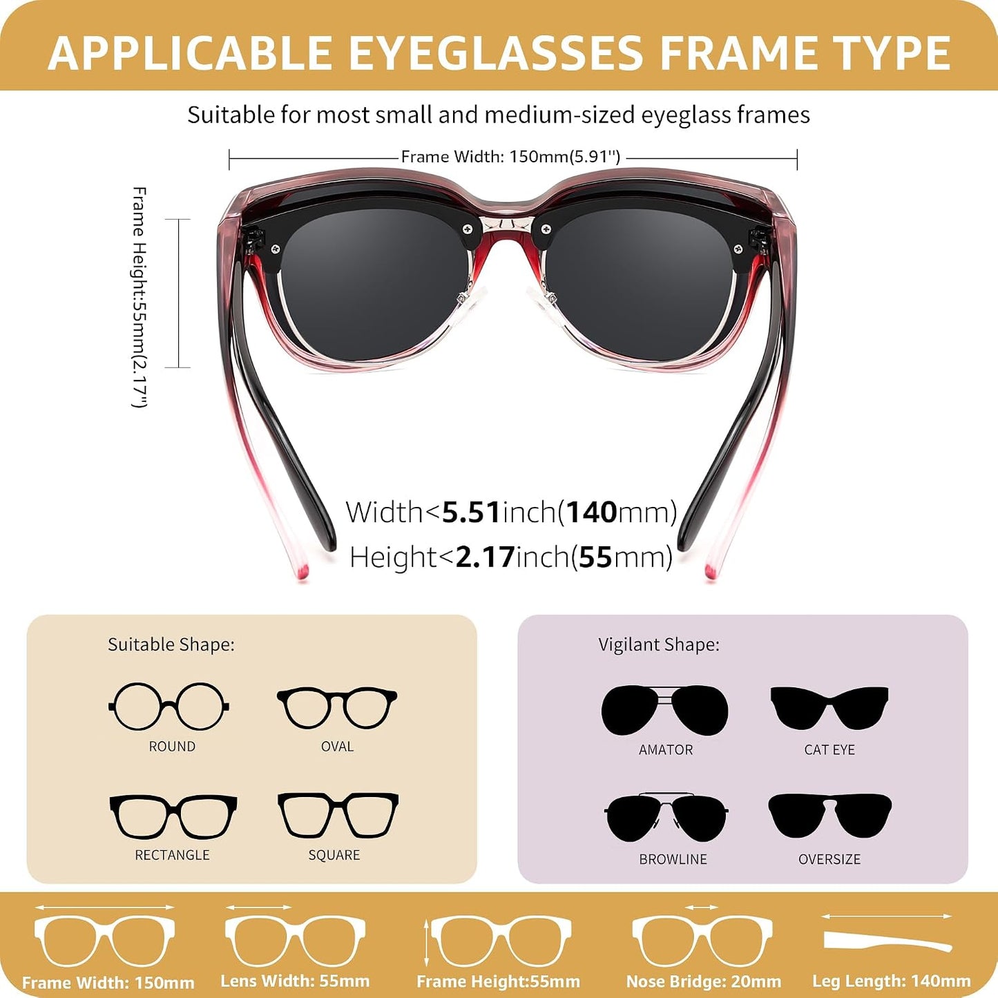 商品图片 33 | B0FRRT5Z37 | FEISEDY Fit Over Glasses Polarized Sunglasses, UV400 Protection for Driving & Outdoor Activities B0328