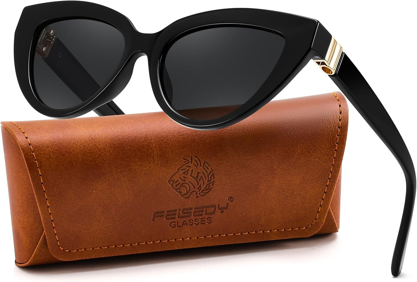 Black Frame + Grey Lens / 51 Millimeters | B0GVF4ZQWZ | FEISEDY Cat eye Sunglasses Polarized and Retro Stylish for Women Men B0428 | UV400 Protection, for Driving Fishing Beach Travel and Party, Metal Accents, Versatile Styling