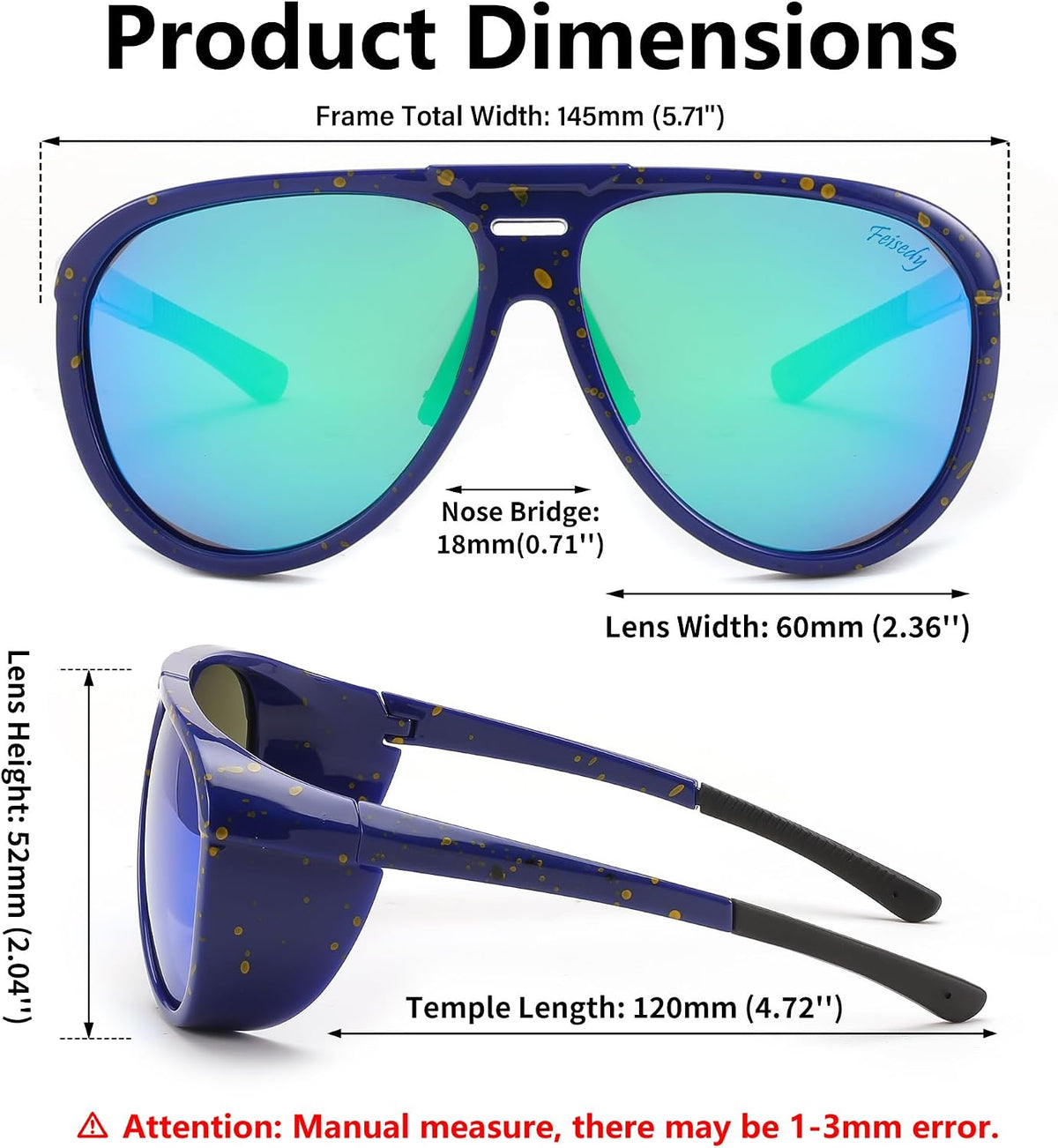 ÉÌƷͼƬ 19 | B0CT5M1L9R | FEISEDY Polarized Aviator Sunglasses Men Women Oversized Round Steampunk Sunglasses Side Shield Goggles B0095