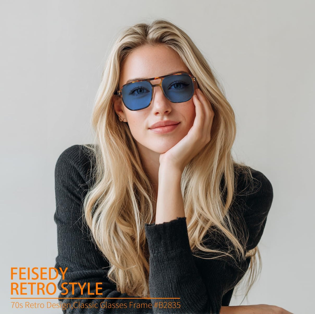 商品图片 63 | B09J8999GR | FEISEDY Retro Square Aviator Sunglasses Women Men 70s Vintage Trendy Plastic Frame Sun Glasses B2835
