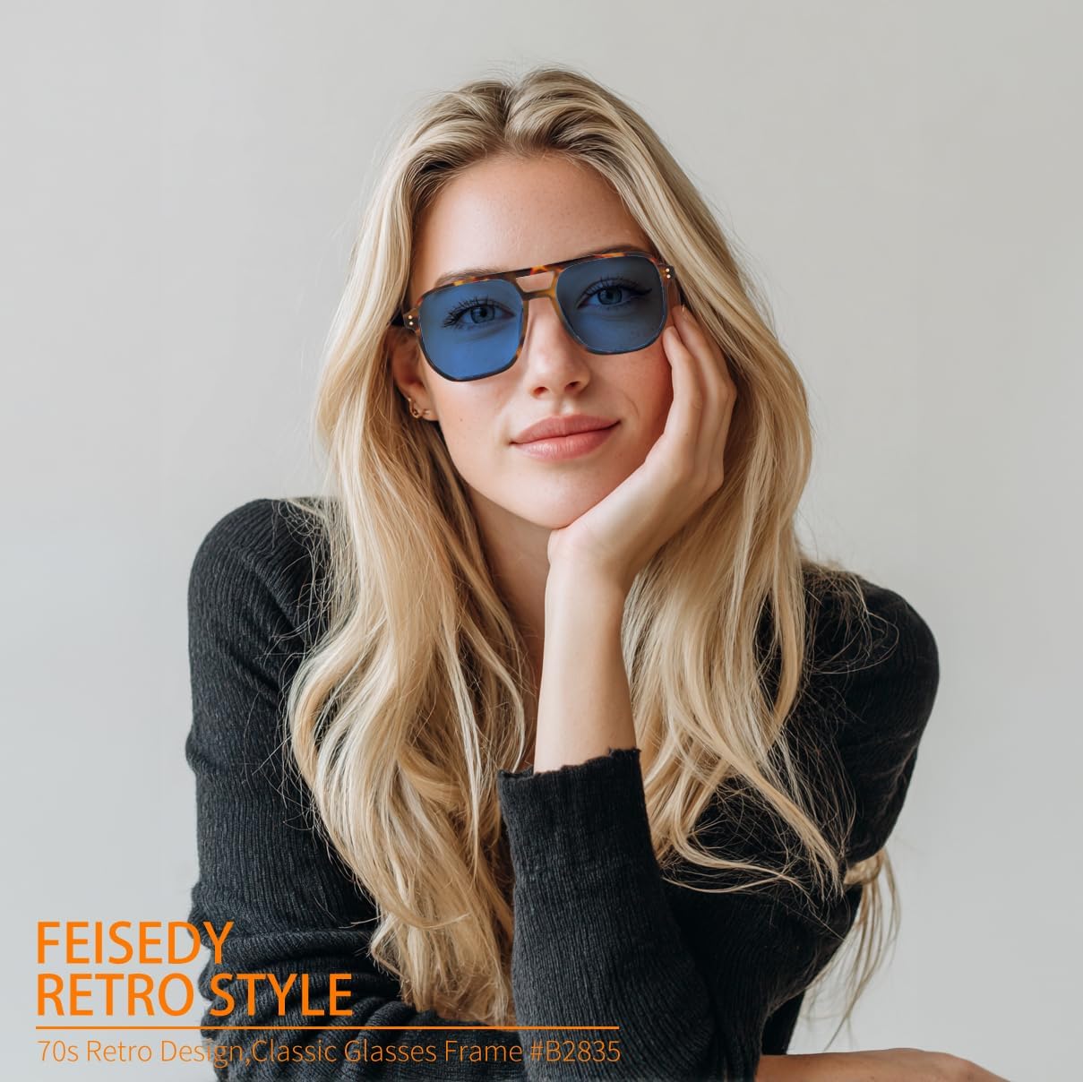 商品图片 63 | B09J8999GR | FEISEDY Retro Square Aviator Sunglasses Women Men 70s Vintage Trendy Plastic Frame Sun Glasses B2835