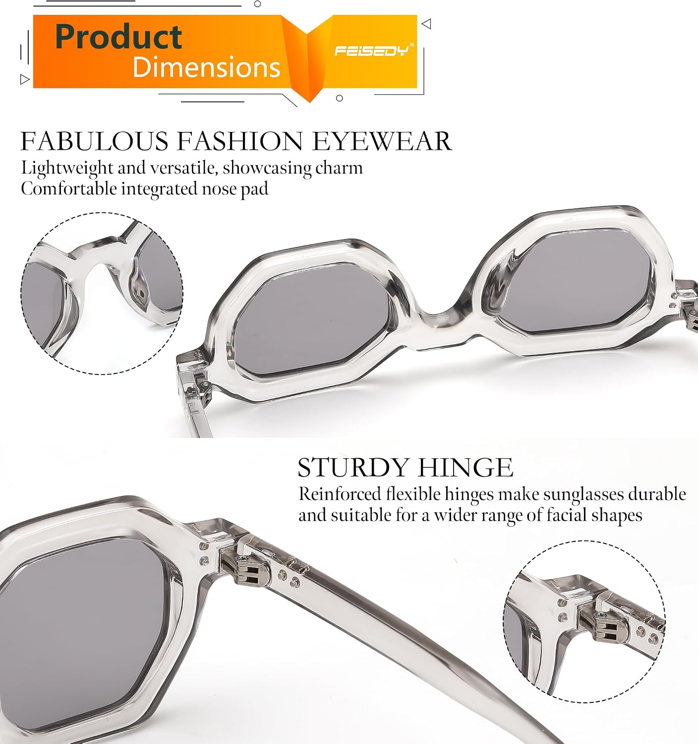 商品图片 36 | B0CSJQ26W8 | FEISEDY Octagon Sunglasses for Women - Thick Frame Fashion Rectangle Sun Glasses - Summer UV400 Protection