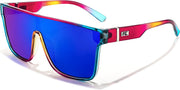 Transparent Red Blue Frame & Blue Mirrored Lens / 62 Millimeters | B0BTH6CF2B | FEISEDY Sunglasses for Women Men, Fashion Mirrored Single Lens Shades