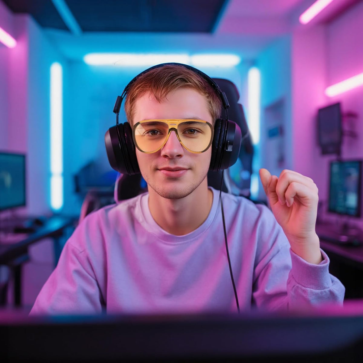 ÉÌƷͼƬ 2 | B0FCFQMV1Z | FEISEDY Yellow Lens Gaming Glasses Blue Light Glasses for Woman Men Computer Gamer Eyeglasses Anti Eyestrain Glare G0095